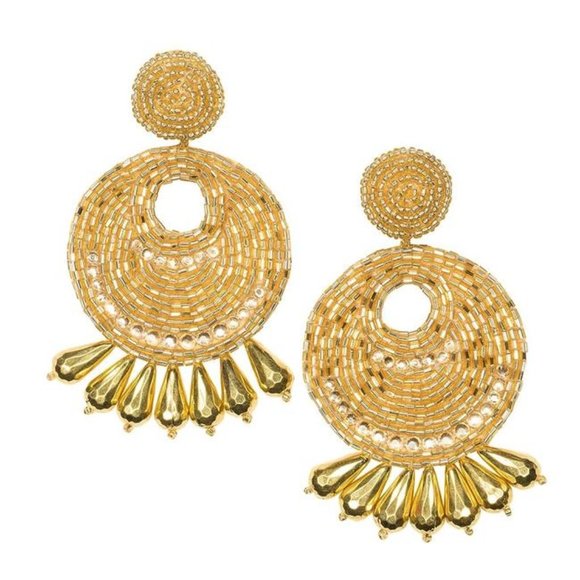 Kenneth Jay Lane Gold Seed Bead Round Earromg